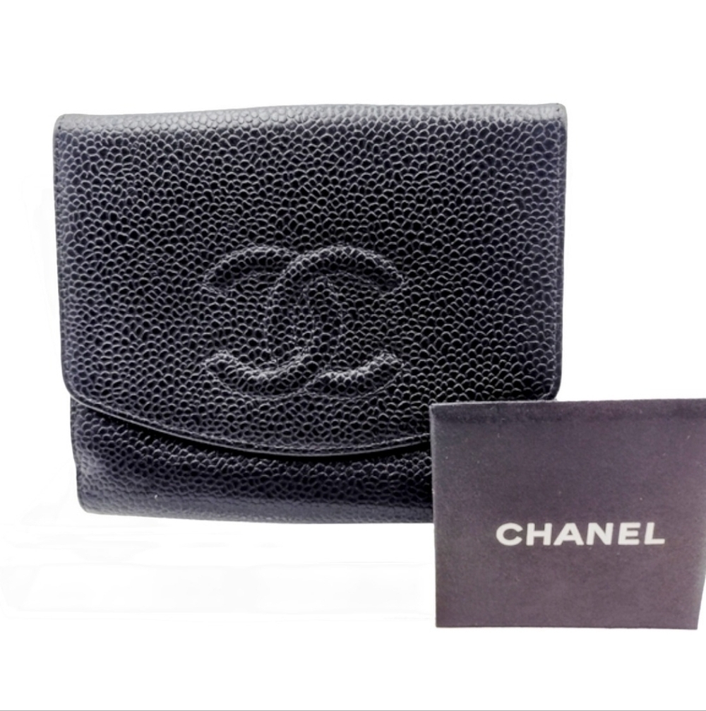 Authentic Chanel Black Logo Caviar Wallet